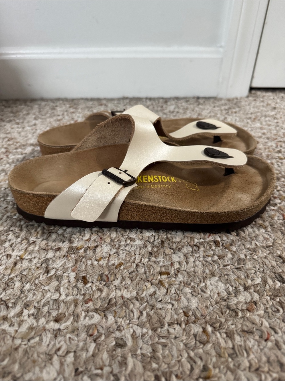 Birkenstock Metallic Ivory Thong Sandals with Buckle